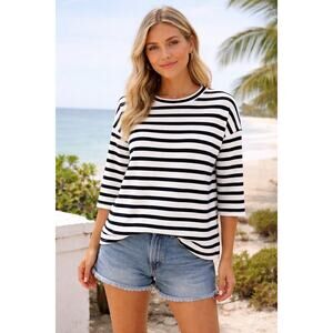 Tuckernuck Pomander Place Black White Striped Knit Top Size S/M Nautical Preppy